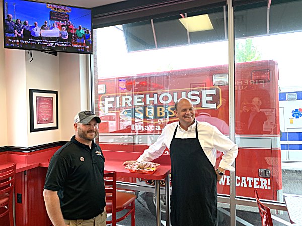 Firehouse Subs owner Jamie Mullen and Congressman Tom Reed talked about the restaurant's ambulance, which brings sandwiches and drinks to first responders during fires and natural disasters Firehouse Subs