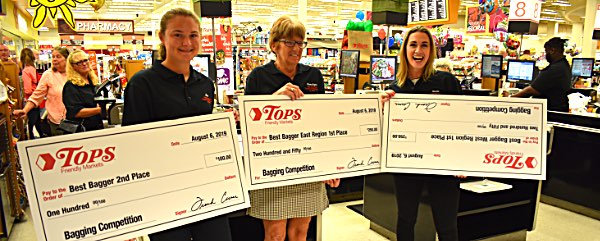 Tops baggers (from left) Lansing Tops bagger Zoe Barrington, Watertown Tops' Penelope Phelps, and Amherst bagger Nicole Cheape Zoe Barrington, Penelope Phelps, Nicole Cheape