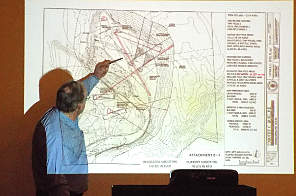 ZBA member Peter Larson asks for clarification on how a portion of the gun club property has been used in the past. ZBA