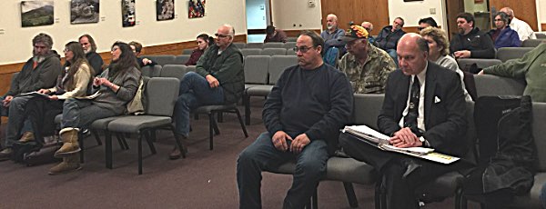 Appellants Tim Tim Farrell and Lisa Ruzicka (far left), and Lansing Rod & Gun Club attorney Andrew Leja (at right). Gun Club ZBA Ruling