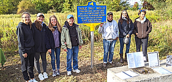 Descendants and two workers of the salt company attending the unveiling event: (left to right) Morgan Todi, Taylor Todi, Shannon Bowman, Ron Bowman, Gus Isaac, Judy Isaac and Pam Fisk. Photo by Robert Rieger TableSalt Rieger 1
