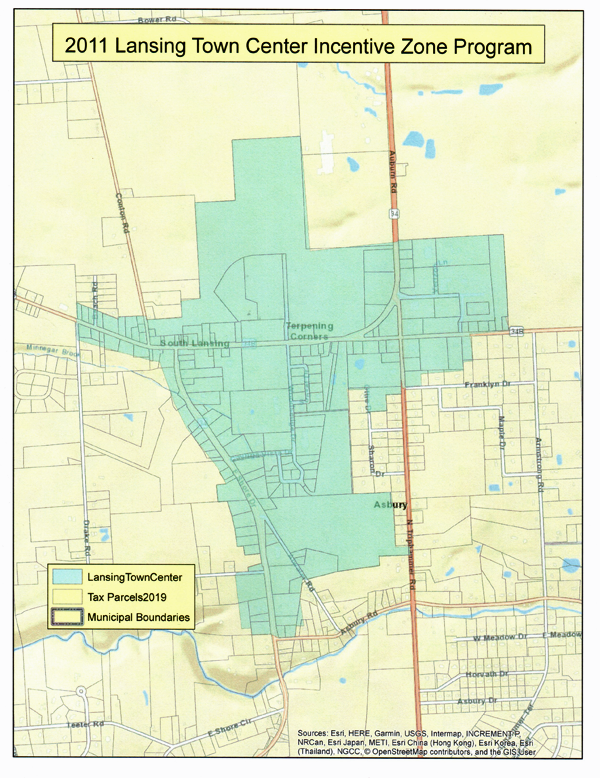 This map outlines the current incentive zone in Lansing. Lansing Town Center Incentive Zone
