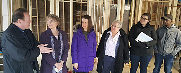 (l.-r.): Jason Leifer, Dryden Town Supervisor, Martha Robertson, County Legislator and Program Oversight Chair of the CHDF, Tompkins-Cortland Habitat for Humanity Executive Director Shannon MacCarrick and President Marianne Pelletier, and future homeowners Paula and Dameon Allen. dryden chf