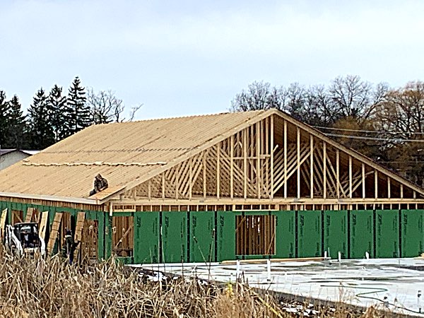 Framing and roofing on the second unit was being constructed this week. Lansing Meadows