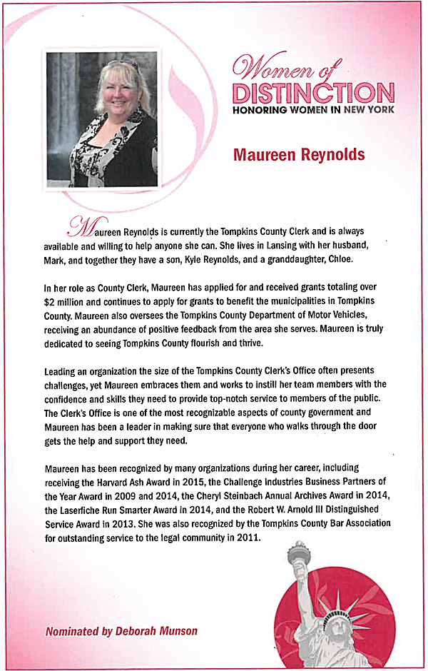 Maureen Reynolds Nominated for Women of Distinction