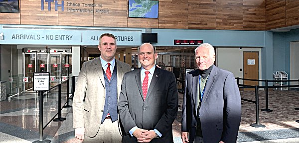 Congressman Tom Reed (center) with Tompkins County Acting Legislature Chairman Mike Sigler (left) and airport manager Mike Hall Reed Visits Ithaca Airport
