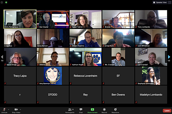 Many of the tenure recipients attended the school board meeting via Zoom school board 20200602