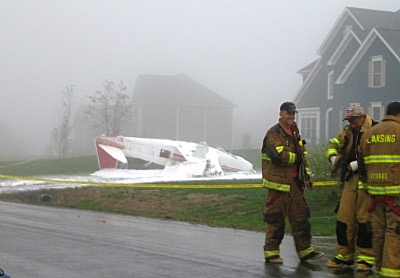 Lansing firefighters were the first to respond to the scene when a Mooney crashed in a residential front yard on Reach Run in October of 2005. What was left of the plane flipped, but the pilot walked away. airplanecrashreachrun2005