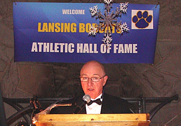 Geoff Wright, the voice of Lansing athletics, MCs the Hall of Fame inductions, recounting athletes' achievements in his sports announcer voice, bringing their high school athletics careers to life as each inductee is introduced. Lansing Athletics Hall Of Fame