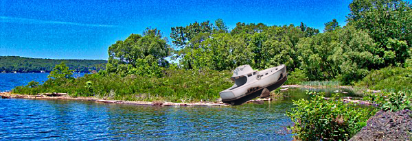 Poison Ivy Point juts into Cayuga Lake, with a small, but attractive lagoon similar to the one in TV's Gilligan's Island (the SS Minnow has been humorously Photoshopped into this image, but the lagoon, to the right of the boat, is real). Poison Ivy Point